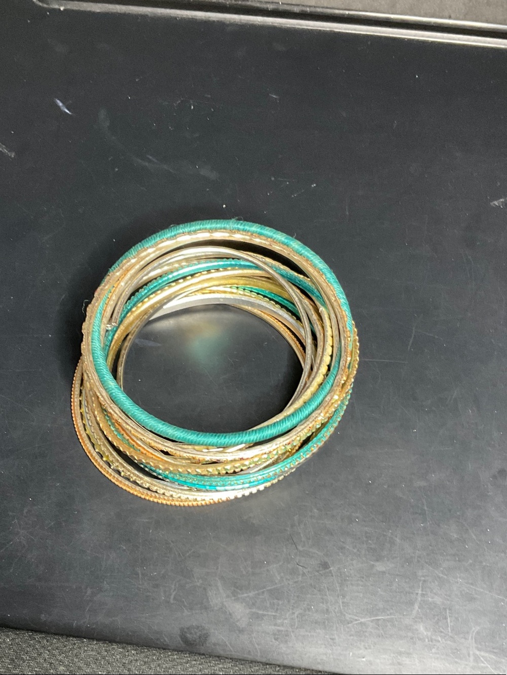 Gold and Teal Stackable Bangle Bracelet Set